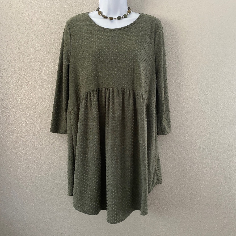 Green Polka Dot Mini Dress Large Casual‎ Pleated Goblincore Fairycore
